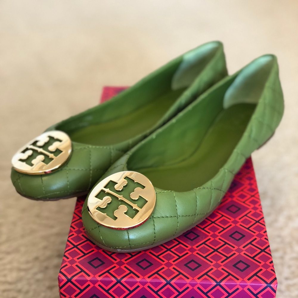 Tory Burch Green Quinn Quilted Leather Ballet $250